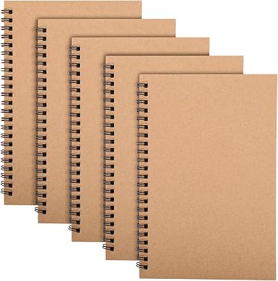 Yafe 5 Pack Spiral Notebooks A5 Kraft Cover 60 Sheets 120 Pages Lined