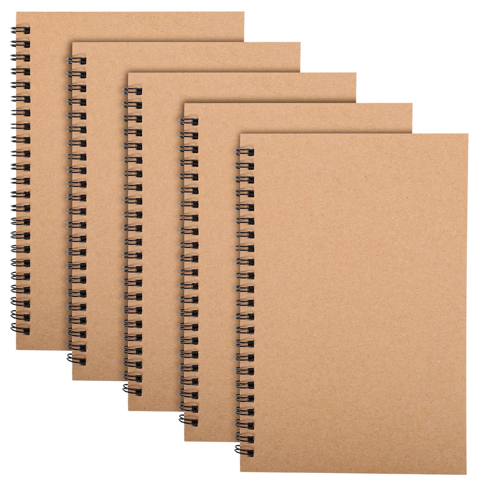 Yafe 5 Packs Spiral Notepad A5, Kraft Cover Wirebound Notebooks Bulk Journals, 8.3 * 5.5 inch 120 Pages 60 Sheets Lined Notebook for Business Office School Travel