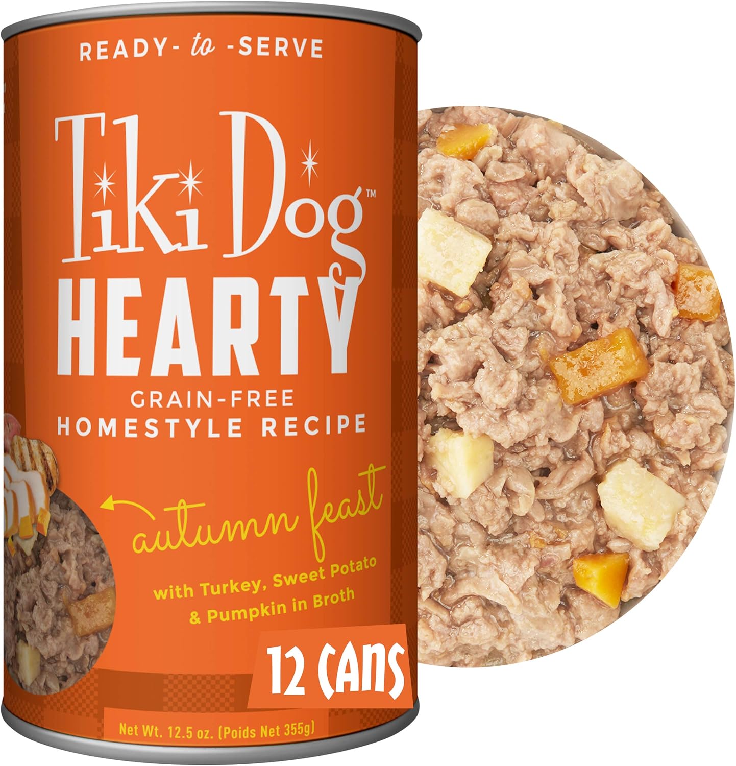 Tiki Dog Hearty Wet Whole Food, Grain Free Homemade Recipe, Ready to Serve, 12.5 oz, 12 cans