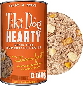 Tiki Dog Hearty Wet Whole Food, Grain Free Homemade Recipe, Ready to Serve, 12.5 oz, 12 cans