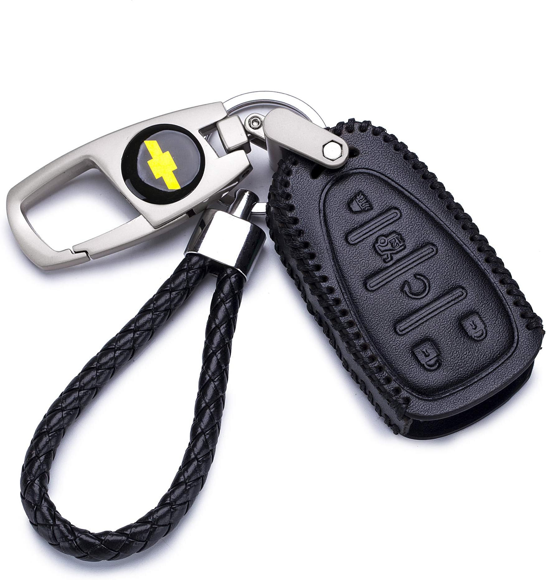 QZS Key Chain Fob Cover Shell - 2020 Remote Ker Ring Case Bag Black Fits for Chevrolet 2016 2017 Malibu 2016 Camaro Cruze 5 Buttons Smart Keyless(Fits for Chev-1 Black)