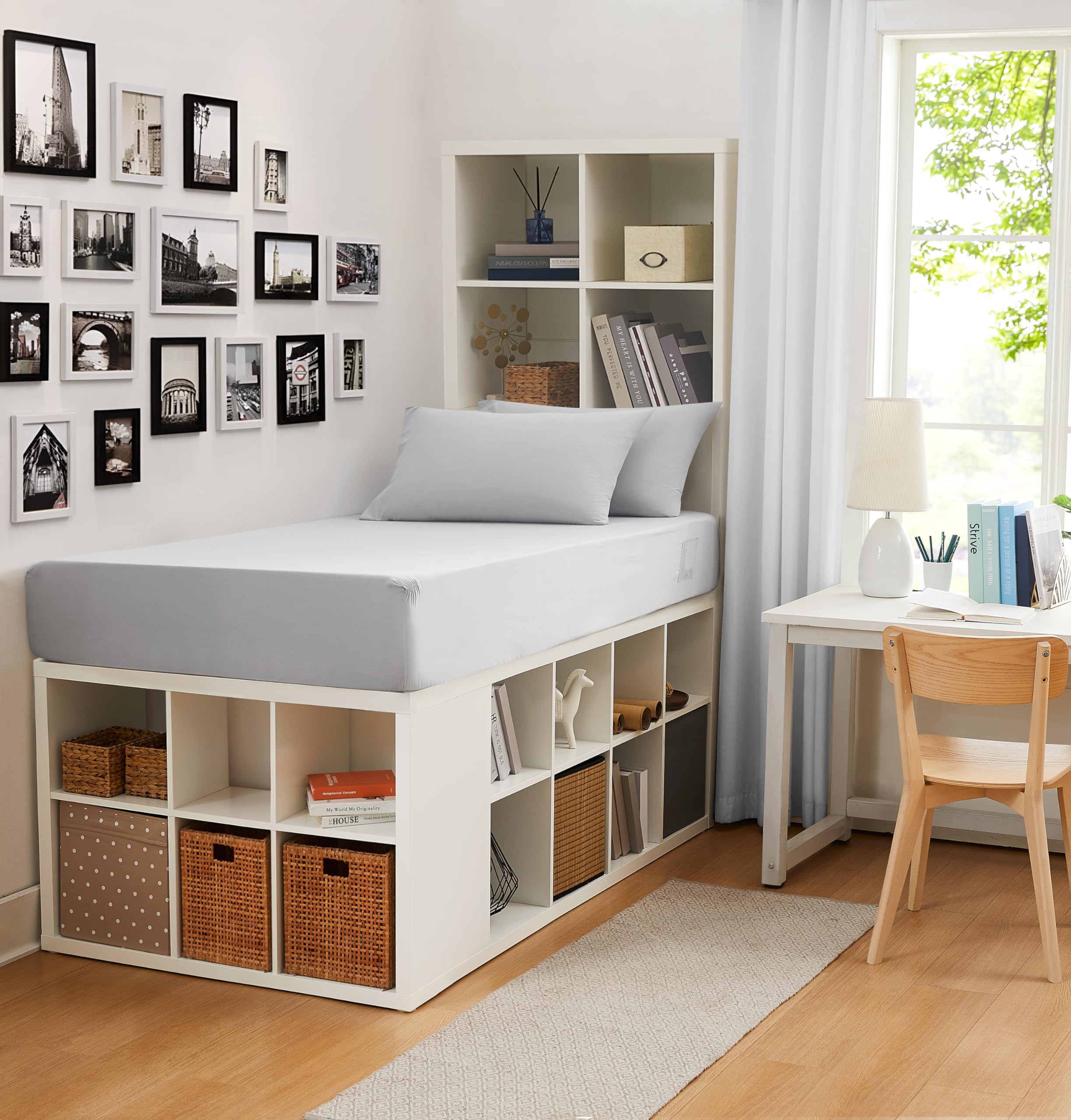 Photo 1 of ***FITTED SHEET ONLY*** Linen Closet Cotton Rich Twin/Twin XL Dorm Sheet Set with Bonus Phone Pocket, Includes Two Fitted Sheets and Two Pillowcases, fits up to 14" Mattress, Light Gray1056362786