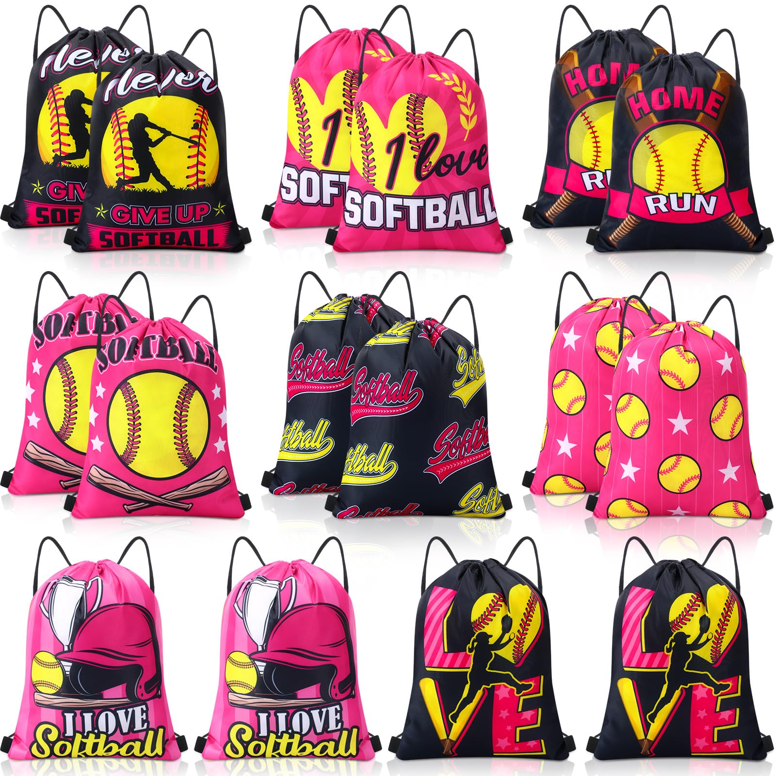 Photo 1 of Honoson 16 Pcs Pink Softball Drawstring Backpack Softball Goodie Bags Baseball Gift Bags Drawstring Backpack Baseball Party Favors Snack for Sports Team Birthday Party Supplies