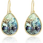 Boho Gold Teardrop Colorful Abalone Shell Small Dangle Drop Earrings for Women