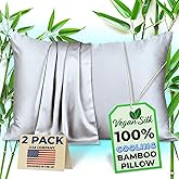 Pillow Cases - 100% Viscose Derived from Bamboo - Cooling Pillowcase - Standard Size, Gray, Set of 2 Zippered - for Hot Sleepers - Soft Pillow Covers - by Vegan Silk