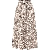 Women's Elastic Waist Skirt Floral Casual Skirt with Pockets in Spring Summer and Autumn