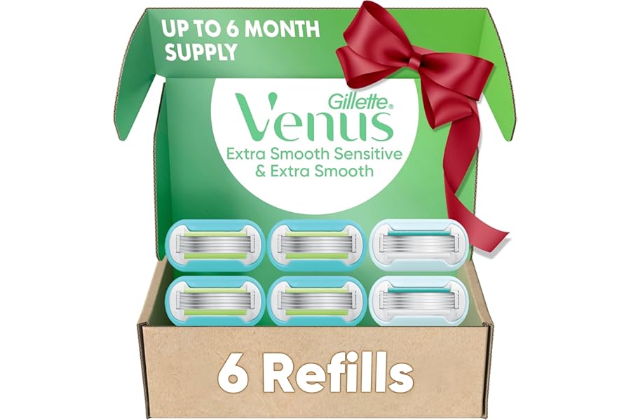 Gillette Venus Womens Razor Blade Refills, Venus Extra Smooth 4 Count and Venus Deluxe Smooth Sensitive 2 Count, 6 Total Refills, Holiday Gifts for Women