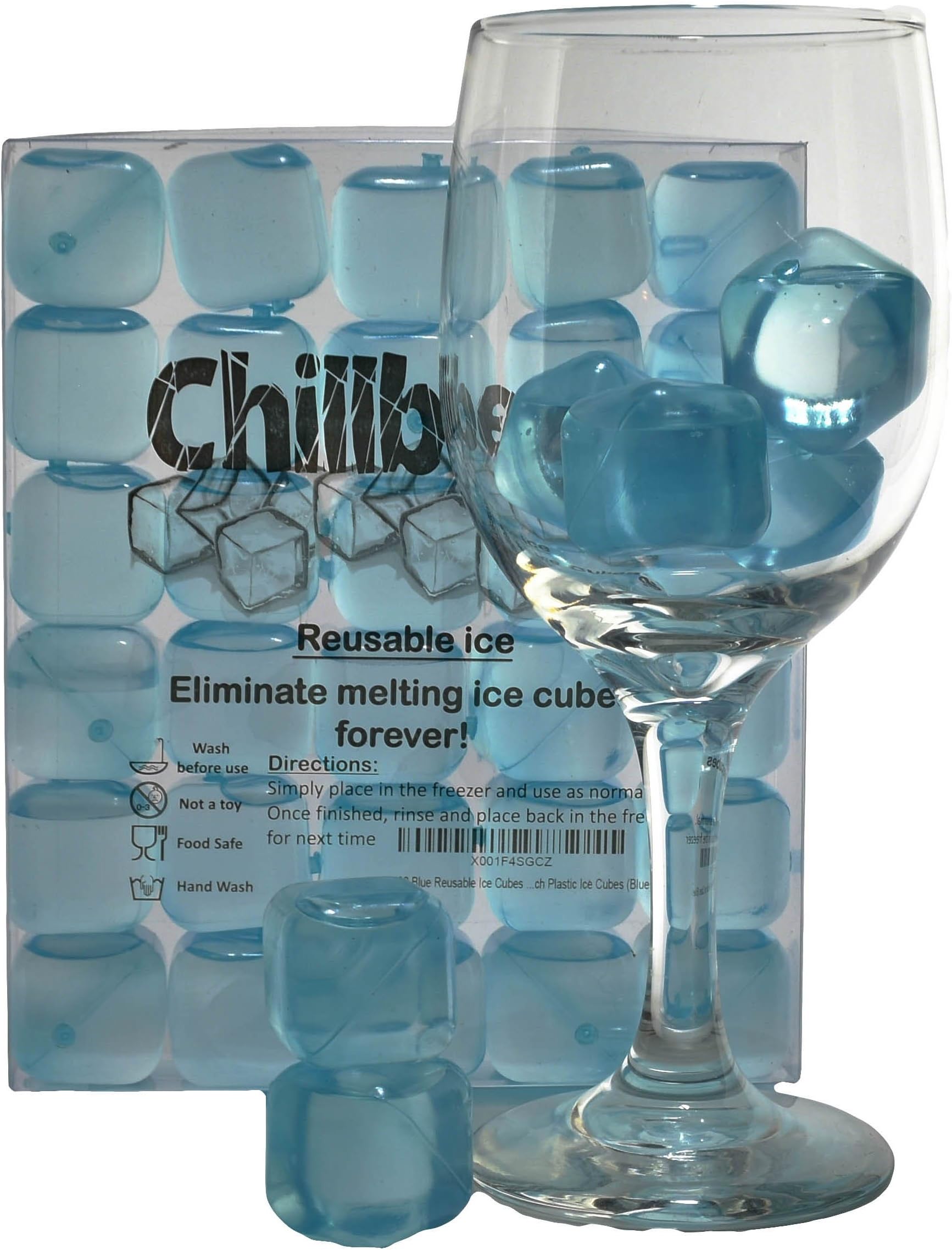 Aquamotiv 30 Blue Reusable Ice Cubes | Won't dilute Your Beverages! | Non Toxic BPA-Free 1 inch Plastic Ice Cubes (Blue)