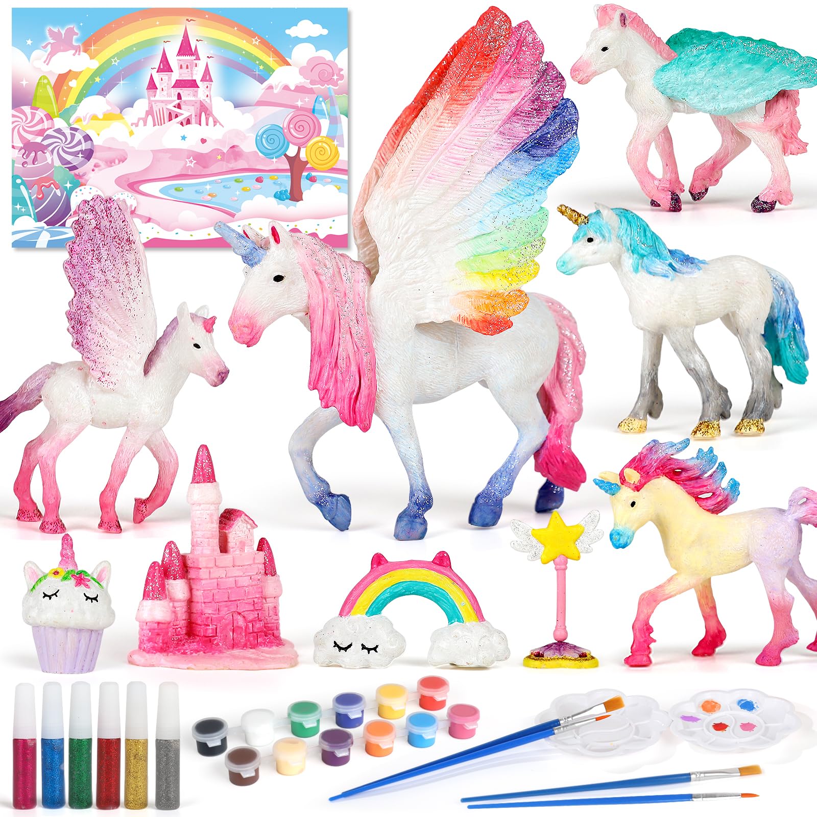 Lehoo Castle Arts and Crafts for Kids Unicorn Painting Kit Toys, Paint Your Own Craft Kits for Kid, DIY Kids Painting Set Unicorn Gifts for Girls, 12 Color Paint Toys for Age 4 5 6 7 8 9 Year Old