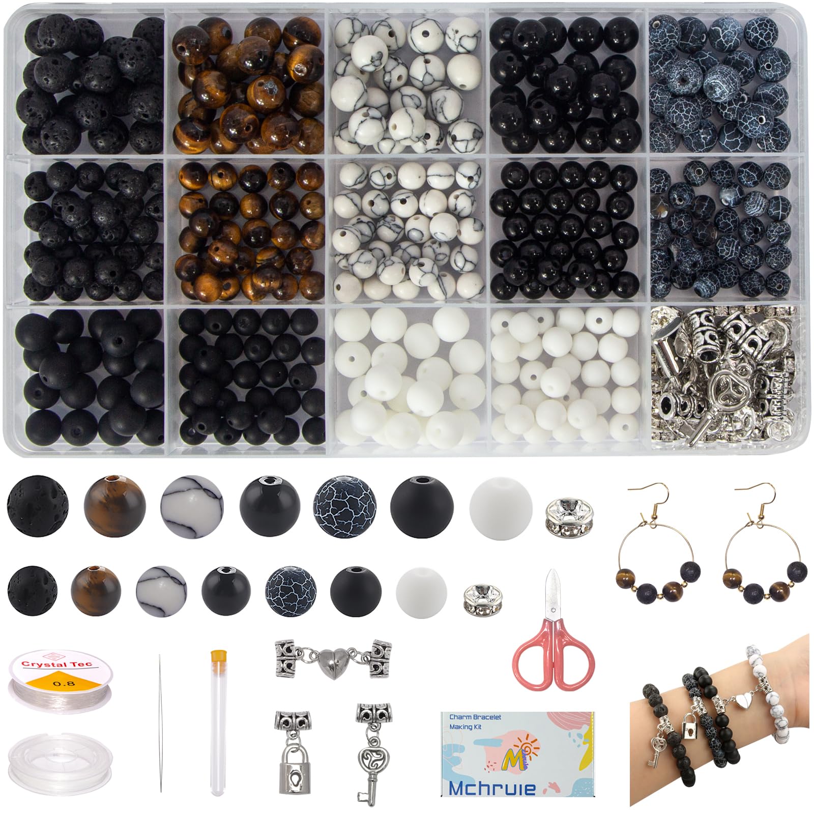 Stone Beads for Jewelry Making, Charm Bracelet Making Kit, 450Pcs Beads for Bracelets Making Kit DIY Magnetic Bracelets for Couples Lovers