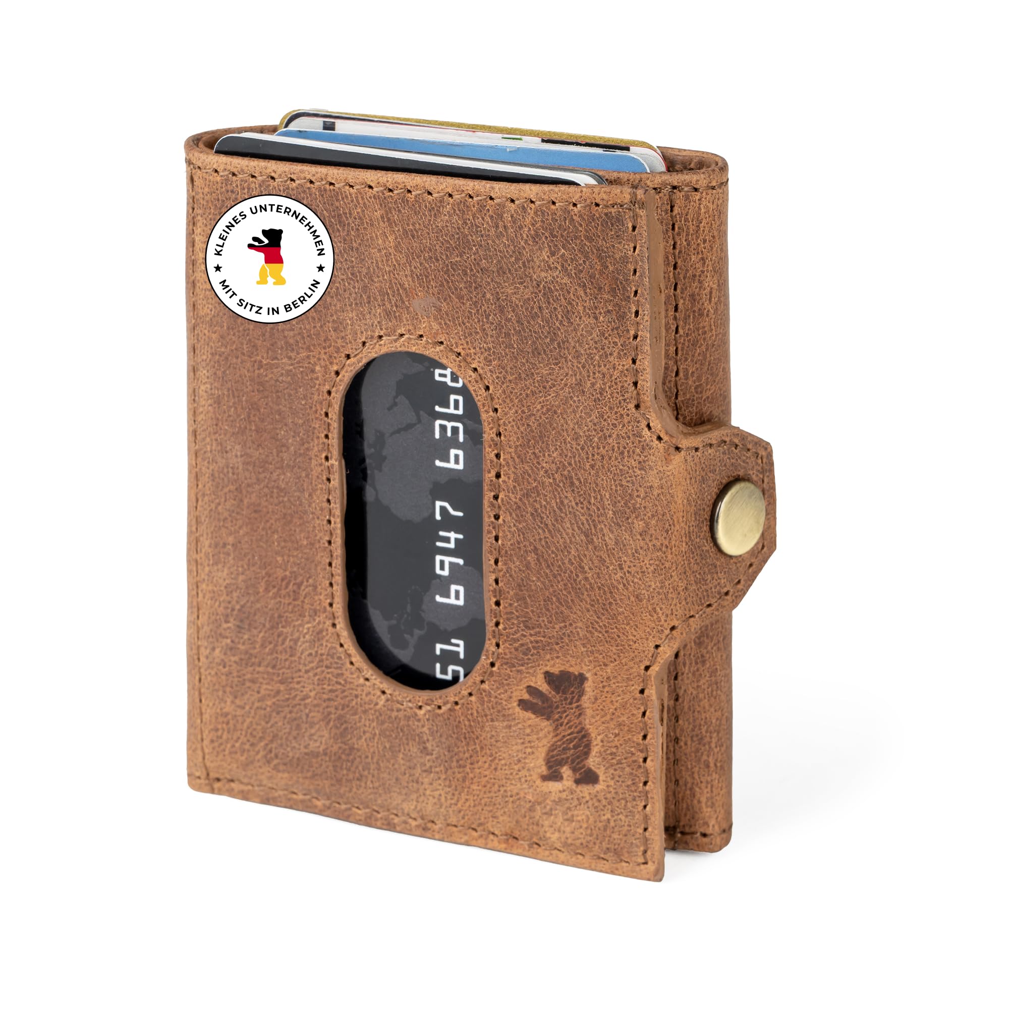Berliner Bags Vintage Slim Wallet Hamburg, Geldbörse Mini Portmonee aus Leder, Geldbeutel mit TÜV-geprüftem RFID-Schutz, für Herren - Braun
