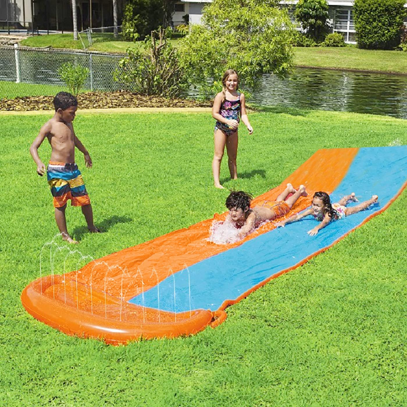 Vizor Taopleker Water Slip and Slide for Kids Adults, Backyard Giant Waterslide Racing Lanes and Splash Pool Games, Outdoor Blow Up Water Slides: Toys & Games