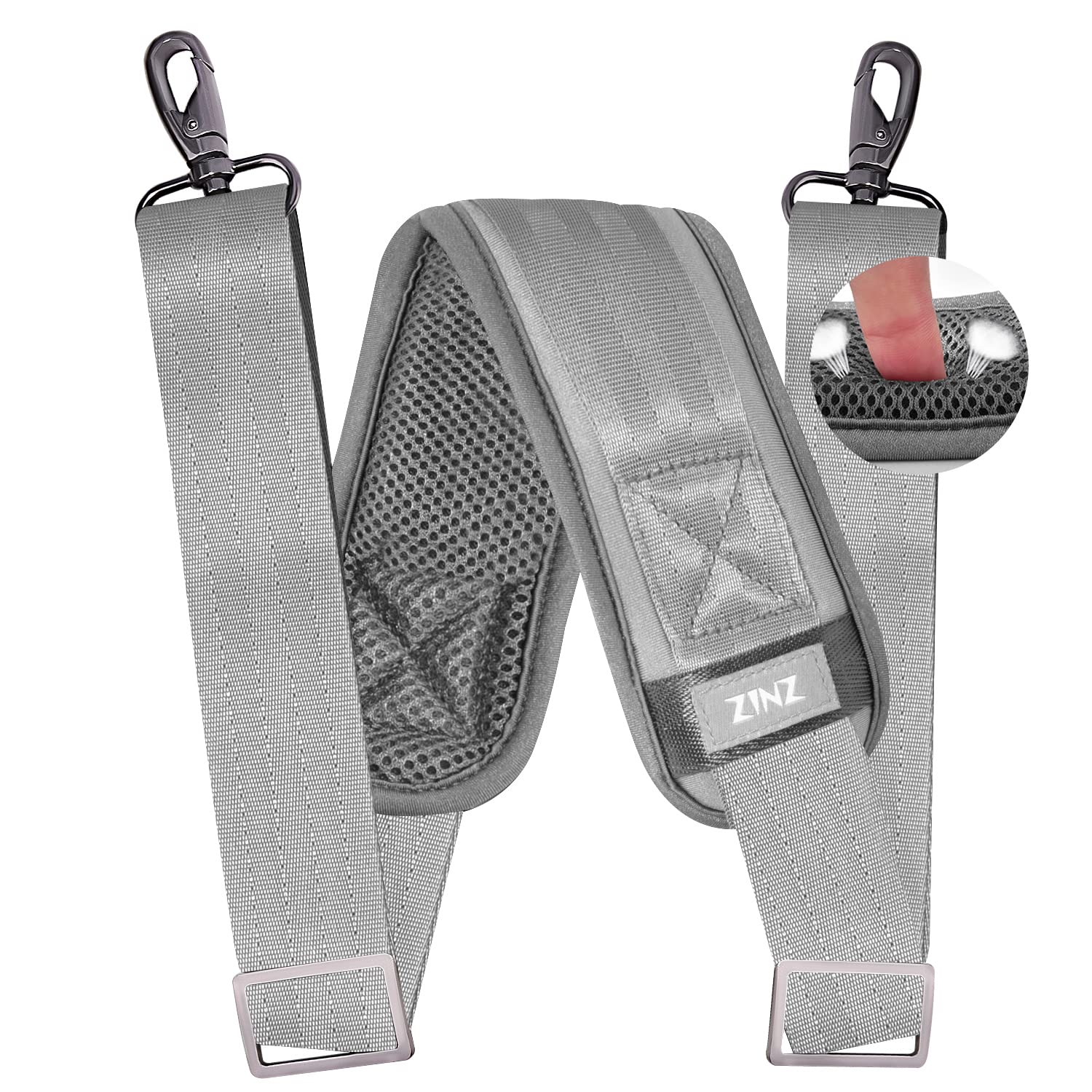 ZINZ 79 inch Shoulder Strap, Extra-thick Fixed Cushion Pad and Dual Clasps Universal Replacement Strap with Metal Swivel Hooks for Laptop Bags, Luggage Bags, Camera, Crossbody (200cm,Gray)