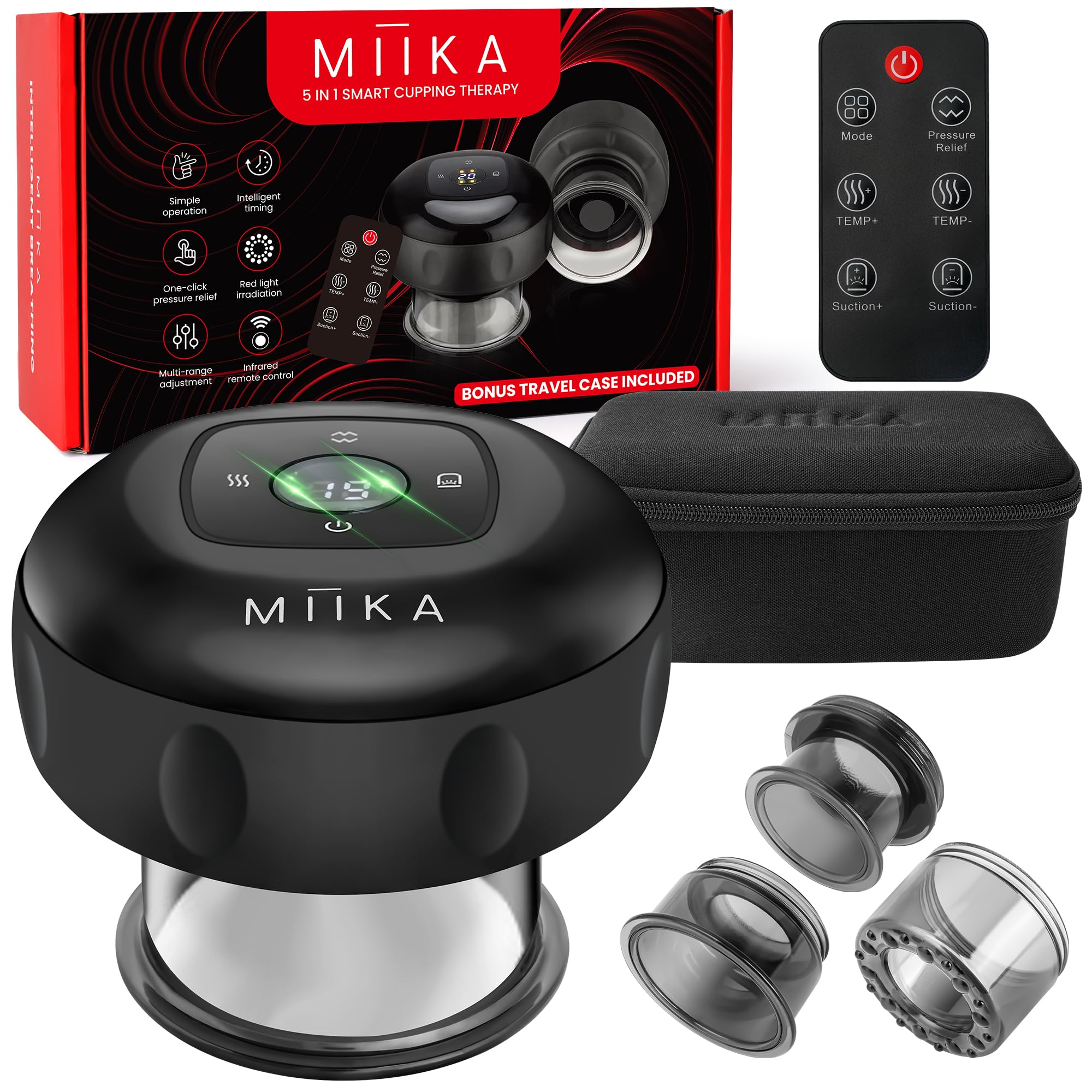 Photo 1 of MIIKA Electric Cupping Therapy Set with Remote Control, Travel Case, Smart Massager for Massage, Red Light & Heated Suction Cups for Body Relaxation