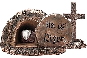 Easter Decor Empty Tomb with Cross - Decorations for Home He is Risen Statue : Nativity Scene Set Religious Jesus Manger Resu