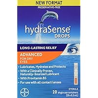 hydraSense Advanced Eye Drops Single Use Vials, Fast and Long-Lasting Relief, Preservative Free, With Provitamin B5, 20 Count