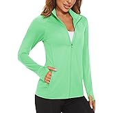 MAGCOMSEN Women's UPF 50+ Lightweight Athletic Jacket Sun Protection Full Zip Long Sleeve Shirts Hiking Outdoor Pockets