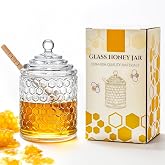 9 oz Crystal Honey Pot with Dipper Glass Honey Jar Container with Dispenser | Clear Honey Holder and Syrup Container for Chri