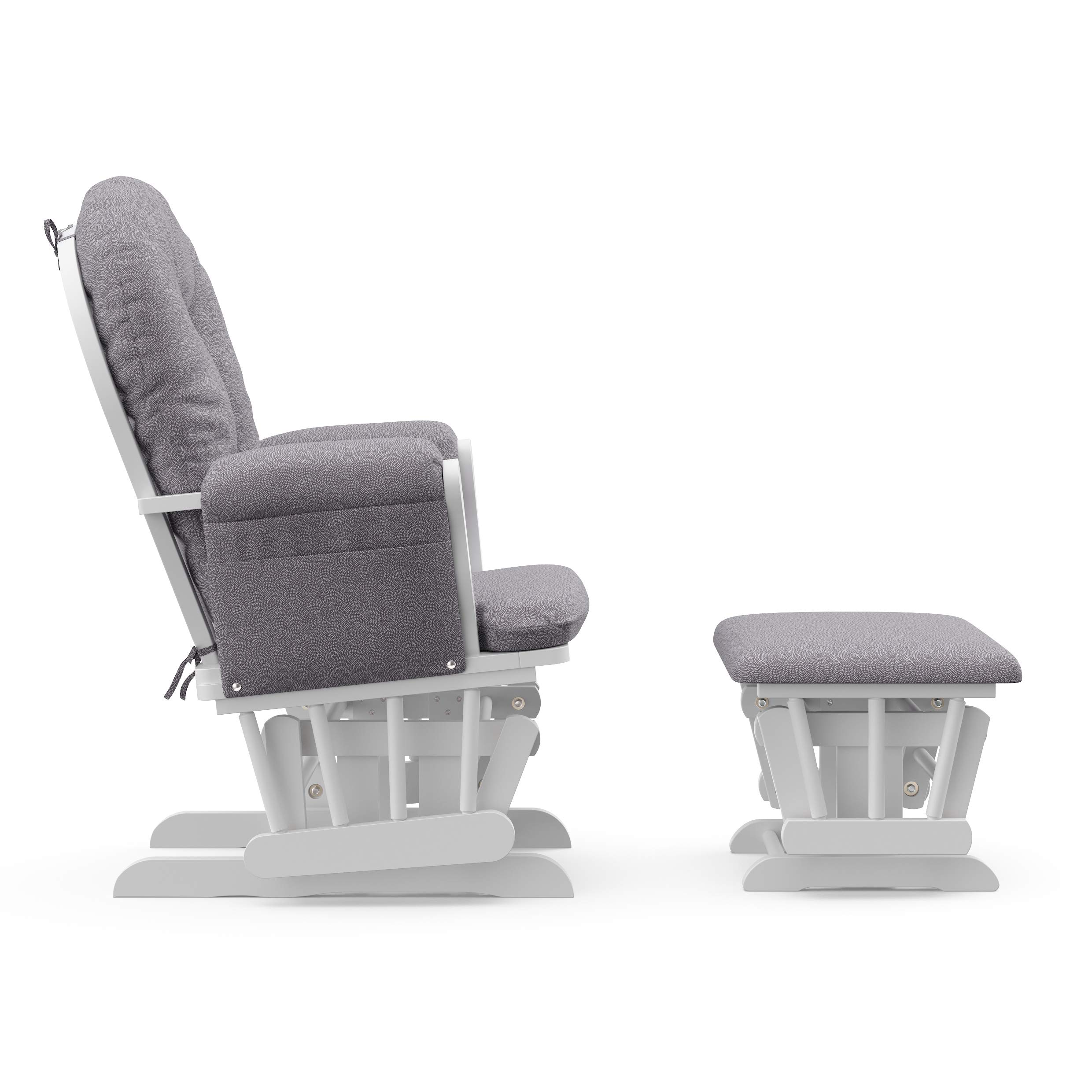 STORKCRAFT Premium Hoop Glider and Ottoman (White Base, Gray Swirl Cushion) – Padded Cushions with Storage Pocket, Smooth Rocking Motion, Easy to Assemble, Solid Hardwood Base