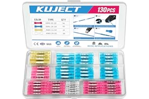 Kuject 130PCS Heat Shrink Butt Connectors, 4 Sizes Insulated Waterproof Wire Connector kit, Tinned Copper Electrical Crimp Co