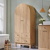IFBUY 71" Tall Arched Bathroom Storage Cabinet, Modern Fluted Cabinet Storage with 4 Shlves and 2 Drawers, Floor Cabinet for Bathroom, Living Room, Kitchen, Natural