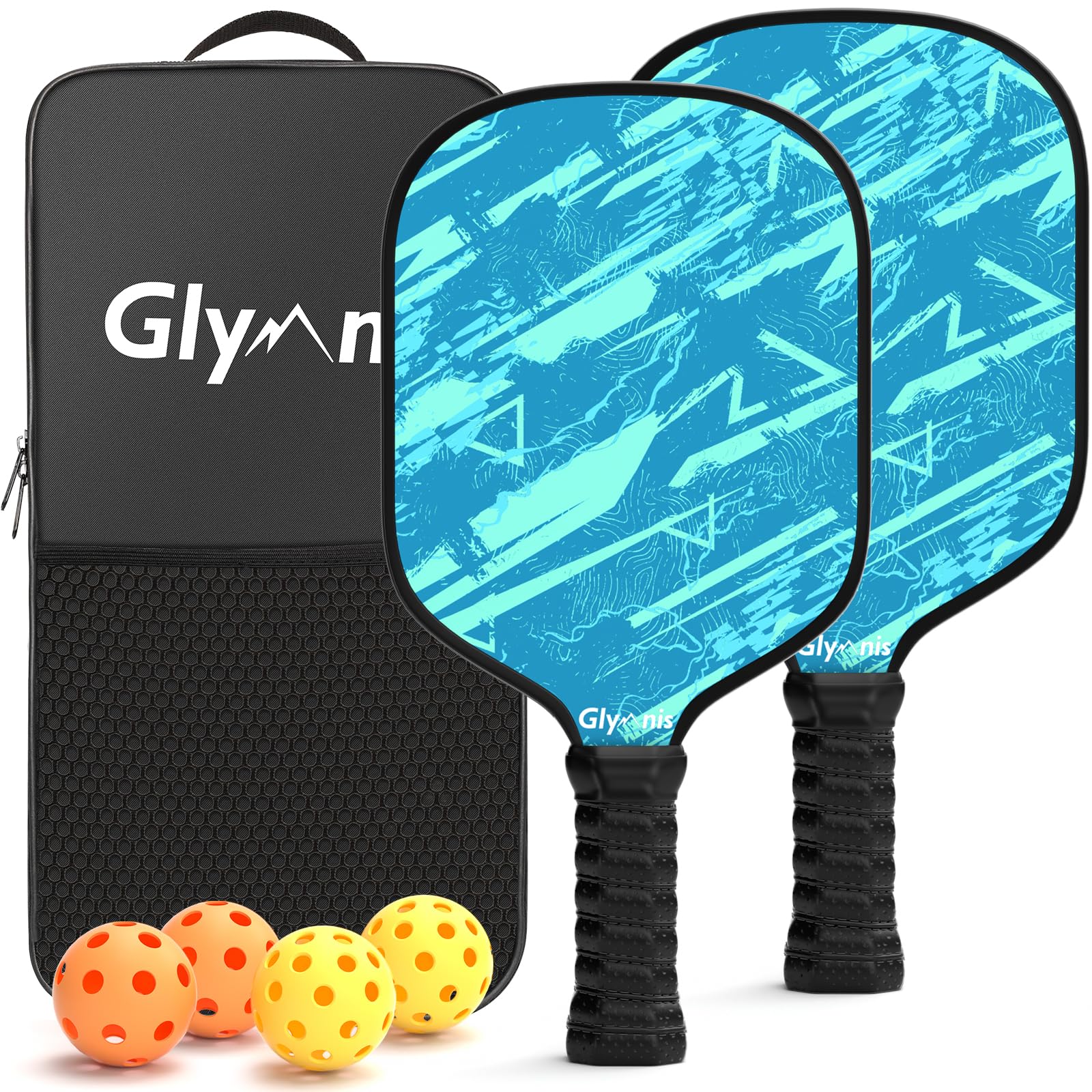 Pickleball Paddles Set of 2, Fiberglass Surface Pickleball Set Pickleball Rackets, Pickle Ball Paddle Set with 2 Paddles 4 Balls 1 Carrying Bag ​for Men Women Indoor Outdoor