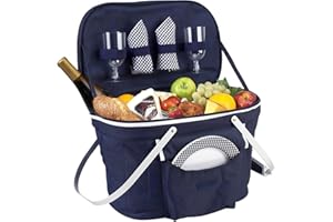 Picnic at Ascot Collapsible Insulated Picnic Basket Equipped with Service For 2 - Navy