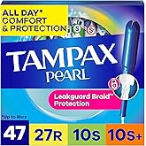 Tampax Pearl Tampons for Women Multipack, with LeakGuard Braid, Regular/Super/Super Plus Absorbency, Unscented, 47 Count