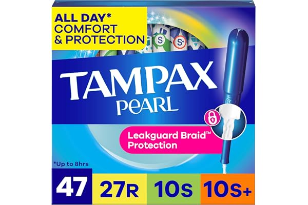 Tampax Pearl Tampons Multipack, with LeakGuard Braid, Regular/Super/Super Plus Absorbency, Unscented, 47 Count