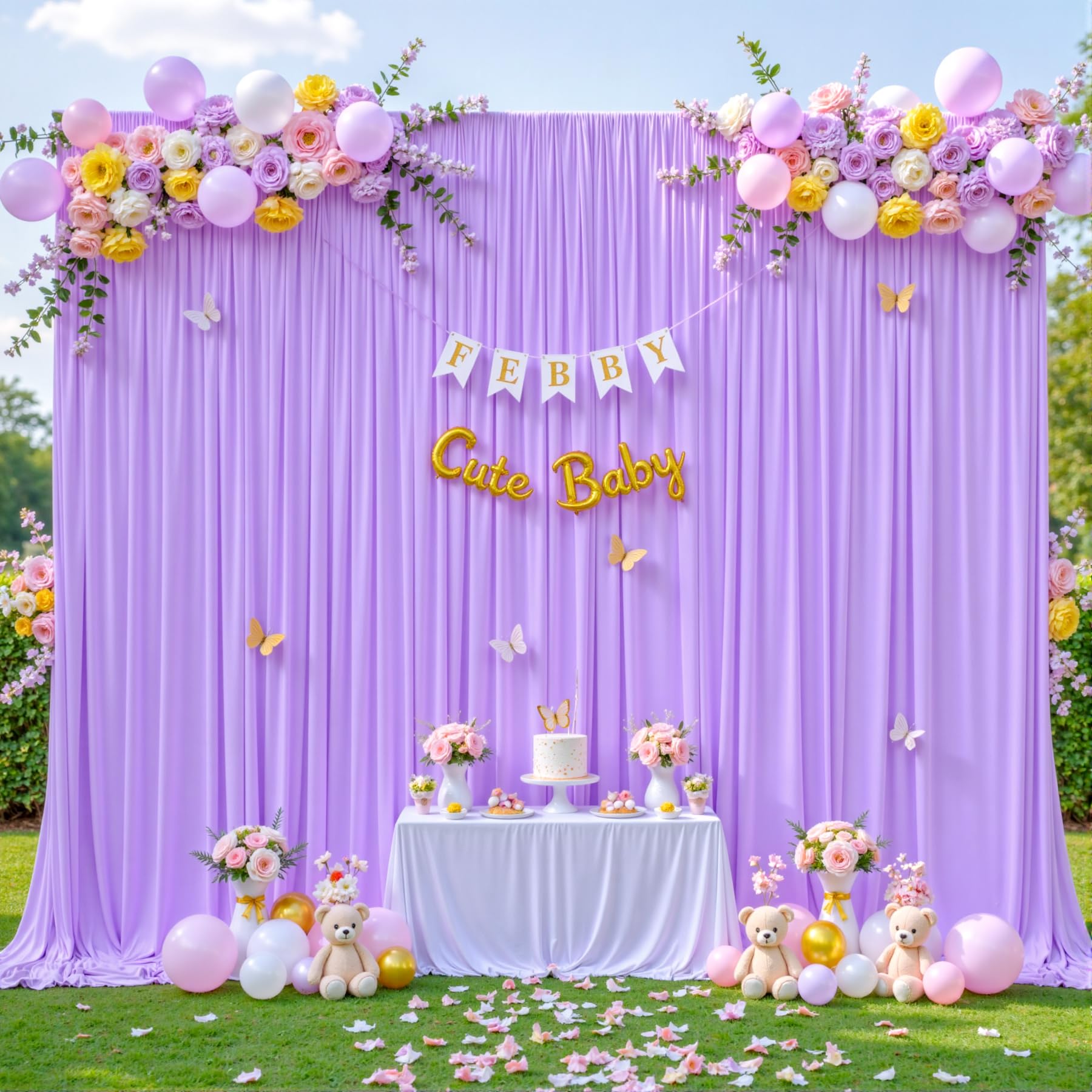 Photo 1 of 10ft x 7ft Lavender Backdrop Curtain for Parties Wedding Light Purple Wrinkle Free Backdrop Drapes Panels for Baby Shower Birthday Party Photo Photography Polyester Fabric Background Decoration