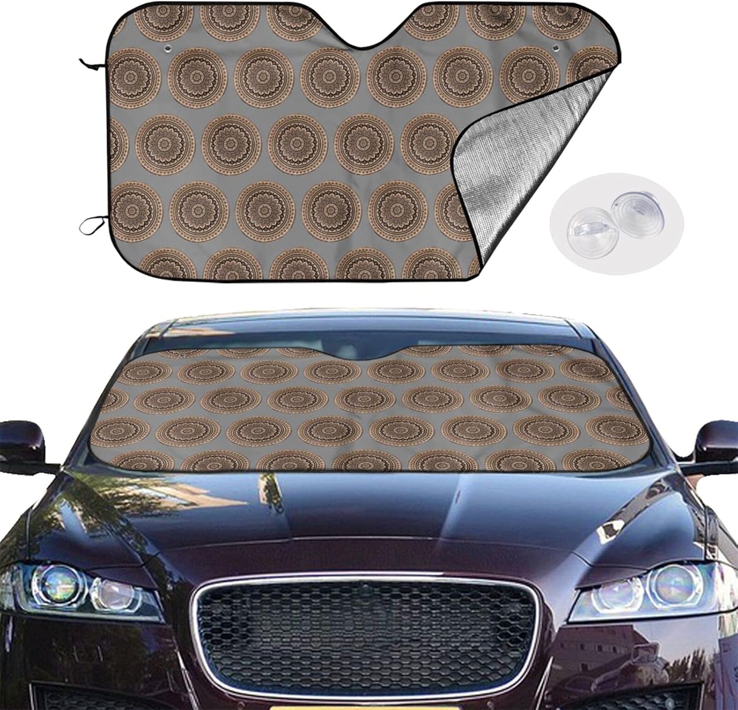 Amazon インド 曼荼羅 タ 精選品 輸入 車用サンシェード 取り付けが簡単 折り畳み式 日除け 車カバー 断熱サンシェードフロント 車用車カバー 落葉対策 普通車 軽自動車 Suvに適用 四季兼用 サンシェード 車 バイク