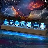 7 Pcs Solar System Planet Crystal Ball with LED Wooden Base Valentine's Gift, 3D Outer Space Astronomy Gifts Room Office Decor Crystal Sphere Unique Christmas Gifts Night Light Planet Lamp