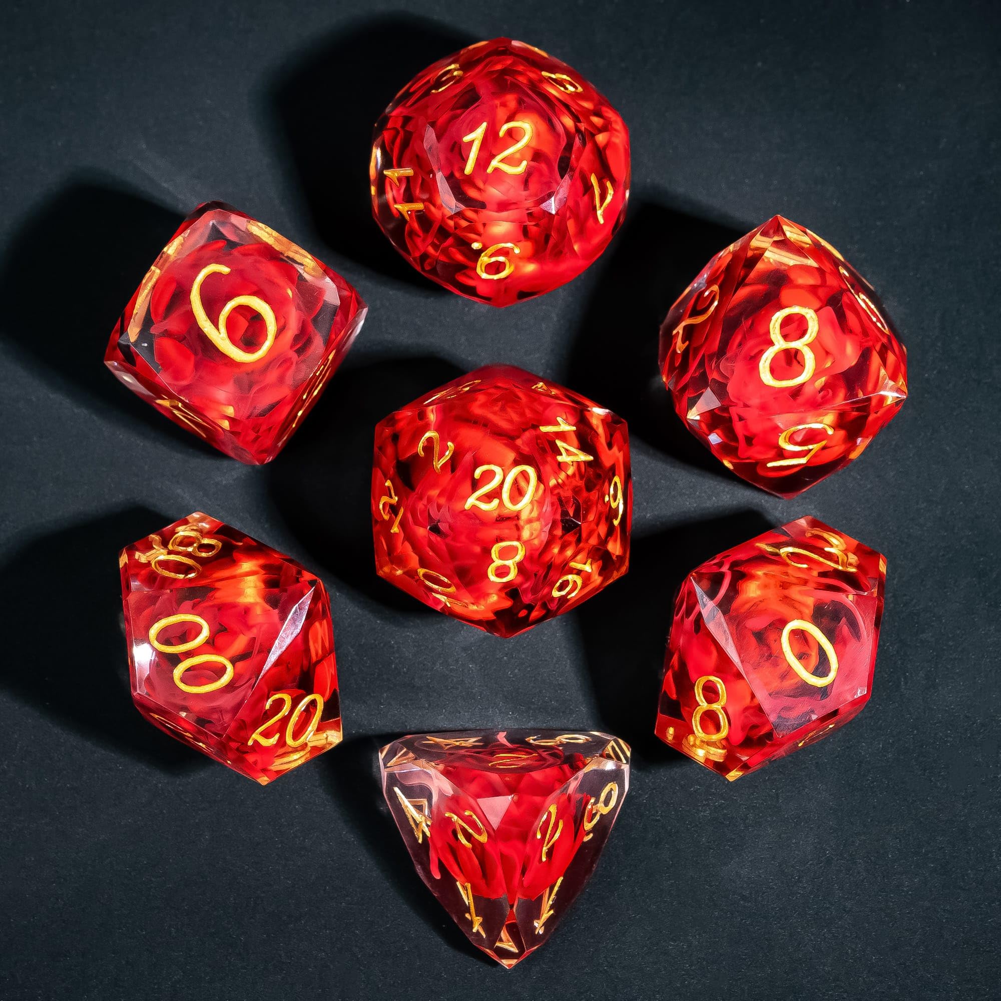 Cusdie 7-Piece Sharp Edges DND Dice Set with Lotus Flower Design in Elegant Box Perfect for Dungeons and Dragons RPG Board Game Role Playing Game