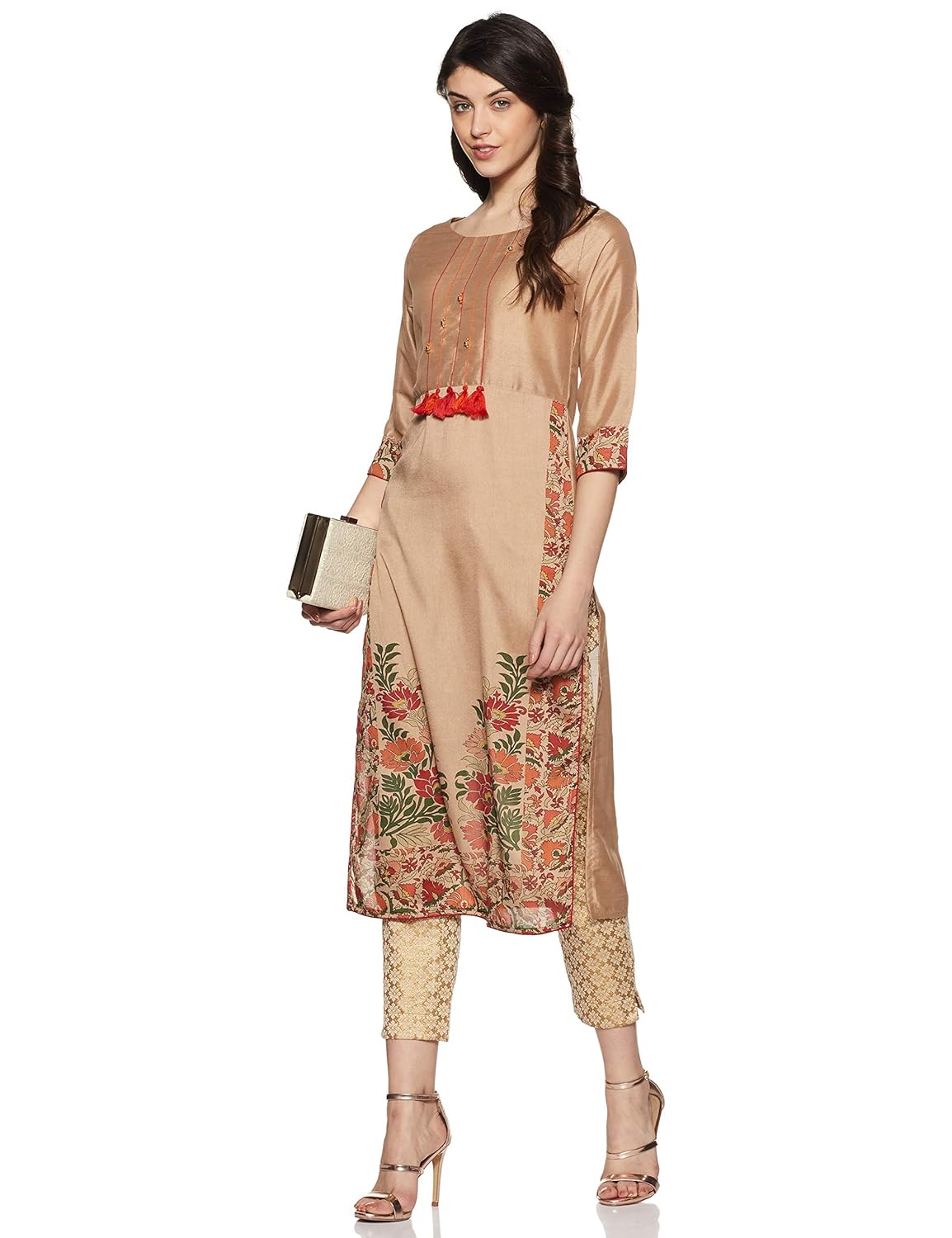 janasya women's art silk straight kurta
