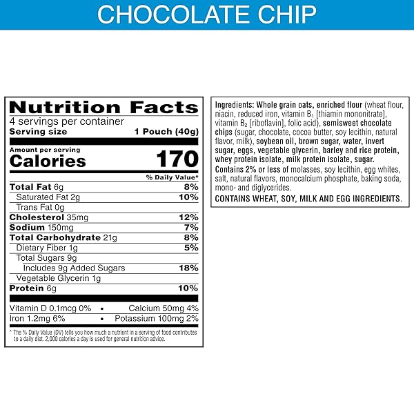 NUTRI-GRAIN POWER-FULLS SOFT BAKED OAT BITES, PROTEIN SNACKS, WHOLE GRAIN, CHOCOLATE CHIP, 5.6OZ BOX (4 POUCHES)