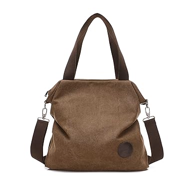 YONGAN Canvas Shoulder Bag, Casual Tote Bag, Messenger Bags, Crossbody Bag, Satchel Purse, Handbag(Strong Brown)