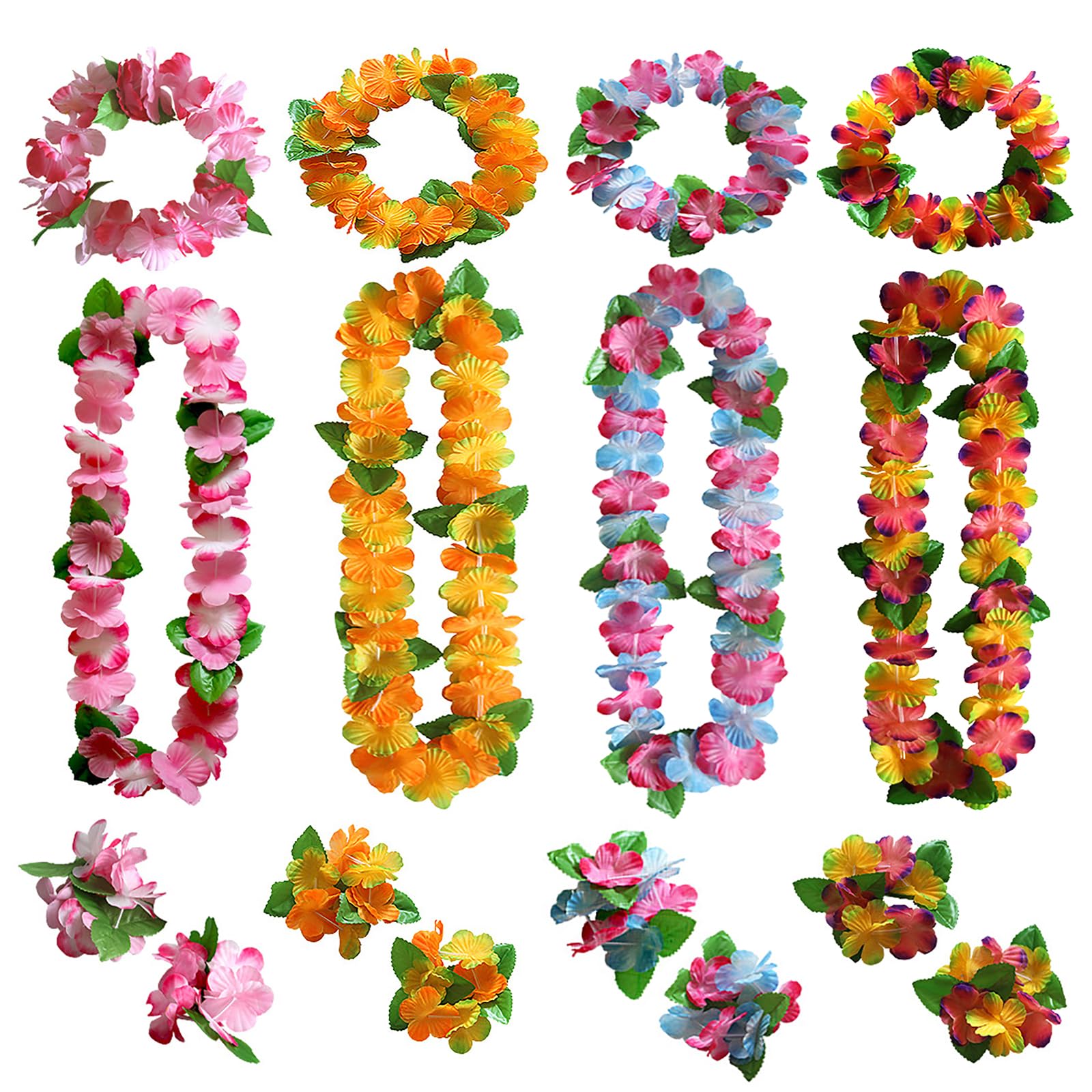 KIPTVO 16PCS Hawaiian Party Decorations, Hawaiian Garland, Hawaiian Garlands for Adults, Flower Necklace Hawaii Headbands and Bracelets, for Hawaiian Party Decorations Beach Vacation
