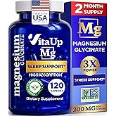 VitaUp Magnesium Glycinate 200mg - USA Made Magnesium Supplement for Sleep, Heart, Bones, Metabolism Support - High Absorption Magnesium Bisglycinate Capsules - 120 Vegan Chelated Capsules