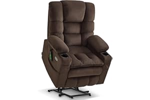 MCombo Large Triple Motor Power Lift Recliner Chair with Massage and Dual Heating, Adjustable Headrest for Tall Elderly People, Fabric 7634 (Coffee, Large)