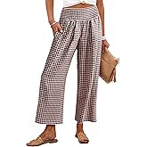 ANRABESS Women Striped Gingham Wide Leg Palazzo Pants Casual Lounge Cropped PJ Bottoms Comfy Cute Plaid Pants with Pockets