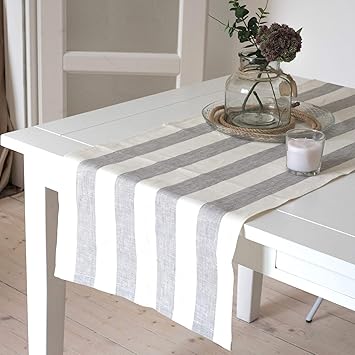 Leinen Tischläufer - Läufer - Tischtuch - Tischband - Weiss Grau - 100% Leinen - 50 x 230 cm/ Varvara Home 1707