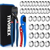 Tivorex PEX Crimping Tool Kit, Cinch &amp; Removal Tool for 3/8" to 1" | Stainless Steel Clamps, with PEX Cutter and Clamps (1/2" 25PCS, 3/4" 12PCS)