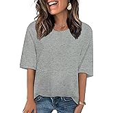LOZ Womens Boho T Shirts Loose Fit Crewneck 3/4 Sleeve Tops Summer Casual Blouse Flowy 2025 Basic Tee