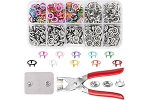 DEVPSISR 100 Sets Metal Snaps Buttons with Fastener Pliers Press Tool Kit Perfect for DIY Crafts Clothing Sewing, 9.5mm Snap Button Fasteners Kit（Color Hollow）