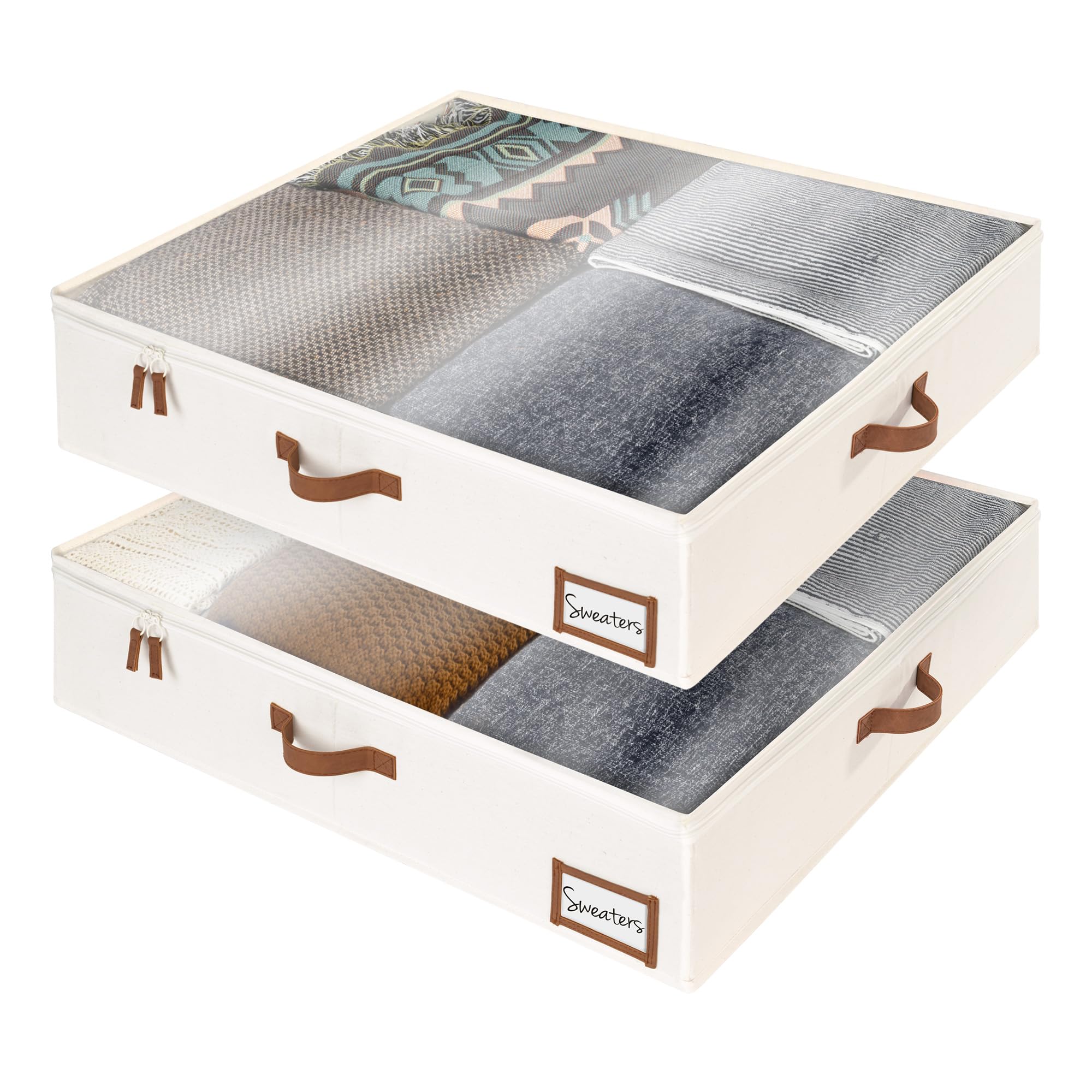 Photo 1 of StorageWorks Underbed Storage Box, Under Bed Clothes Organizer With Sturdy Structure and Ultra Thick Fabric, Beige, 30" L x 28" W x 6" H, 2 pack