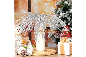 Canlierr 6 Pcs Silver Glitter Christmas Picks and Sprays 23.62" Artificial Sequins Twigs Stems Ornaments Decorative Willow Ting Branches for Xmas Tree DIY Wreath Crafts Tree Topper Vase Filler Decor