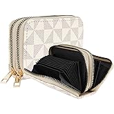 Veki Women's Credit Card Holder, RFID Leather Zipper Wallet, Small Zipper Card Case for Men and Women (Double Layer-White)