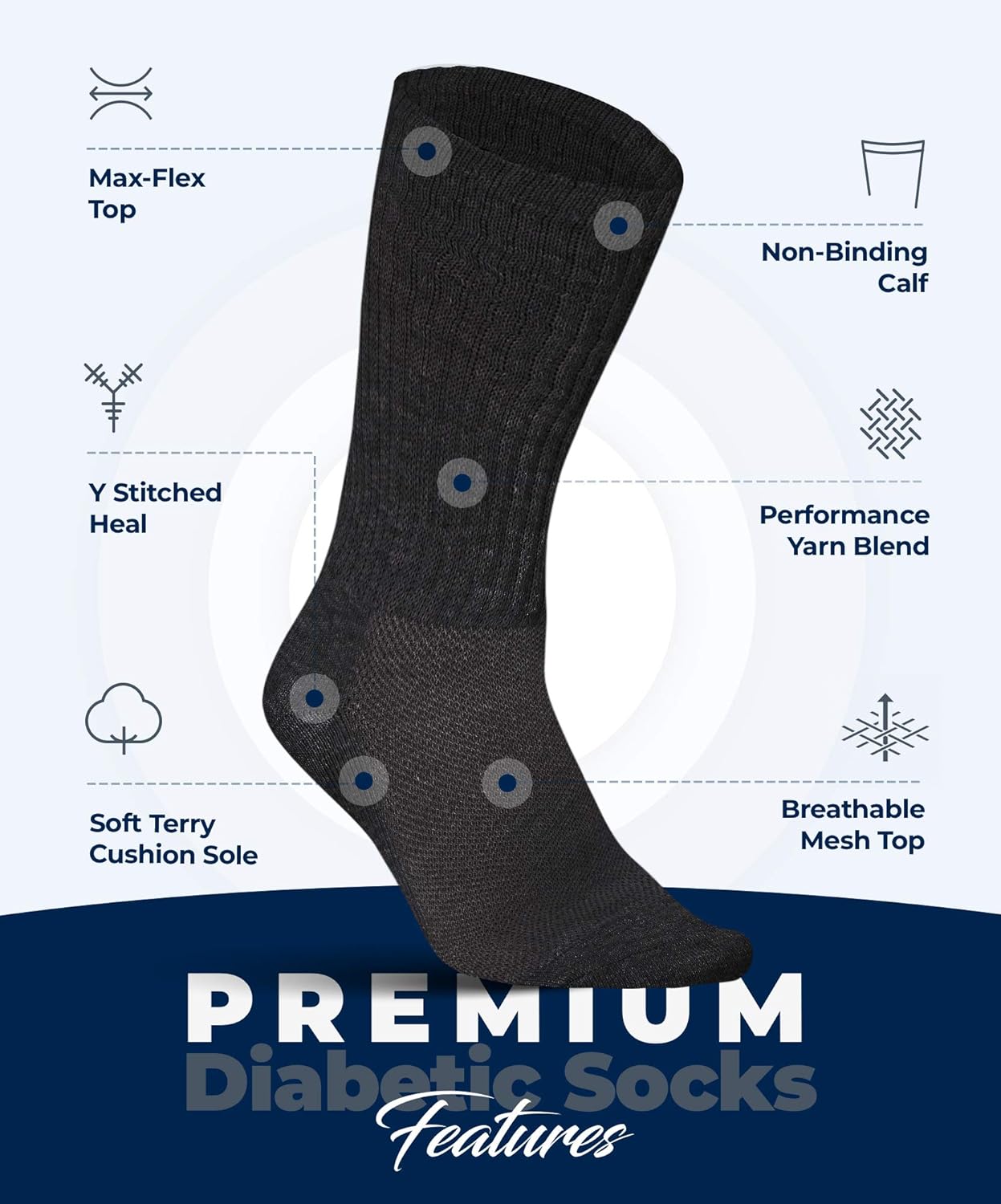 Diabetic Socks Women & Men | Wide Non Binding Edema, Neuropathy Socks (6-pairs): Clothing