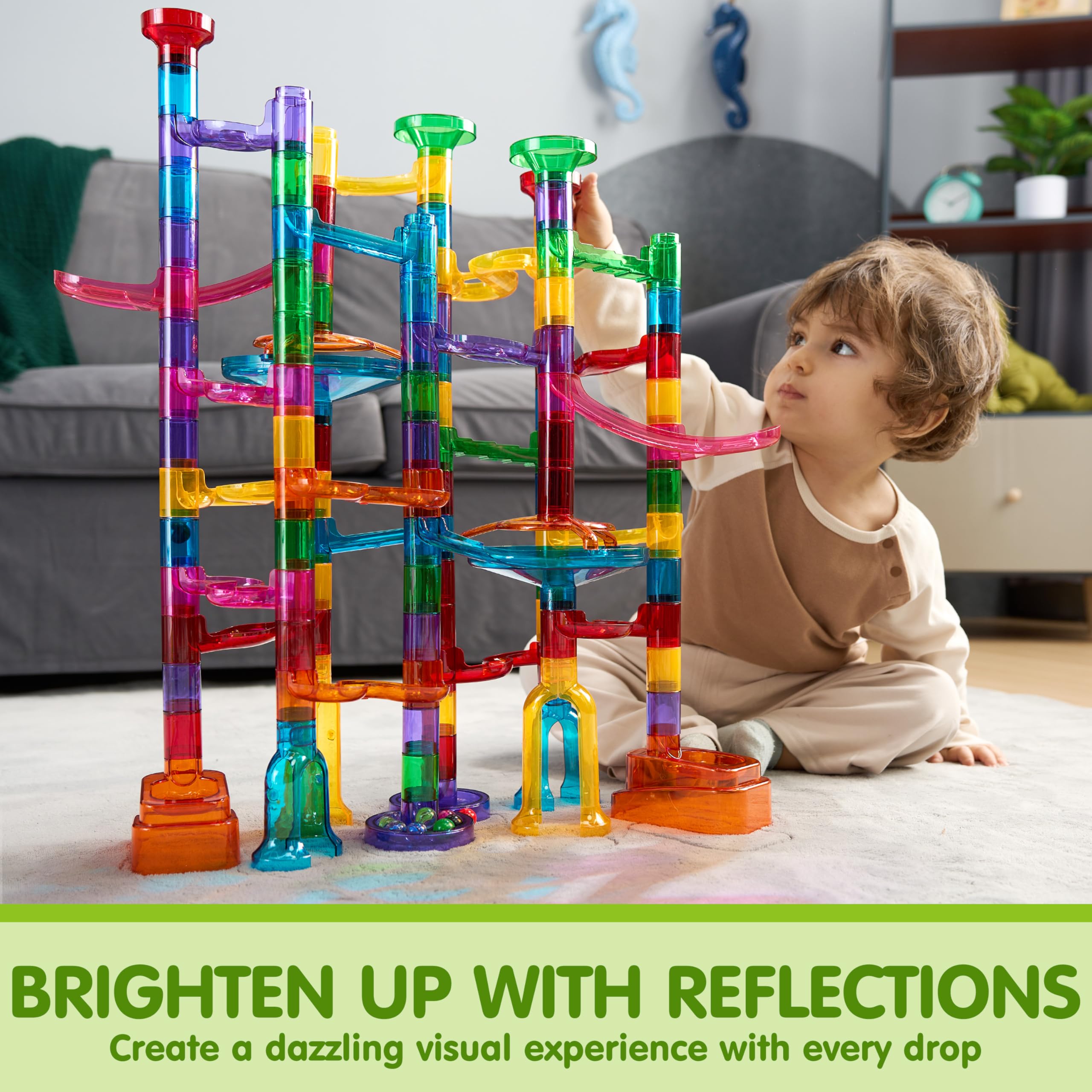 JOYIN 137Pcs Glowing Marble Run - Construction Building Blocks Toys with 15 Glow in The Dark Plastic Marbles, STEM Toy Presents for Boys and Girls, Gift for Christmas