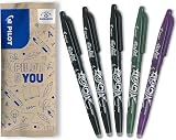 PILOT FriXion Ball 07 Set of 5 Refillable Erasable Pens 3 Black 1 Green 1 Purple view 1